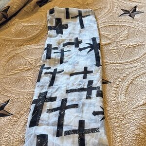 Infinity White Scarf with Black Cross Pattern